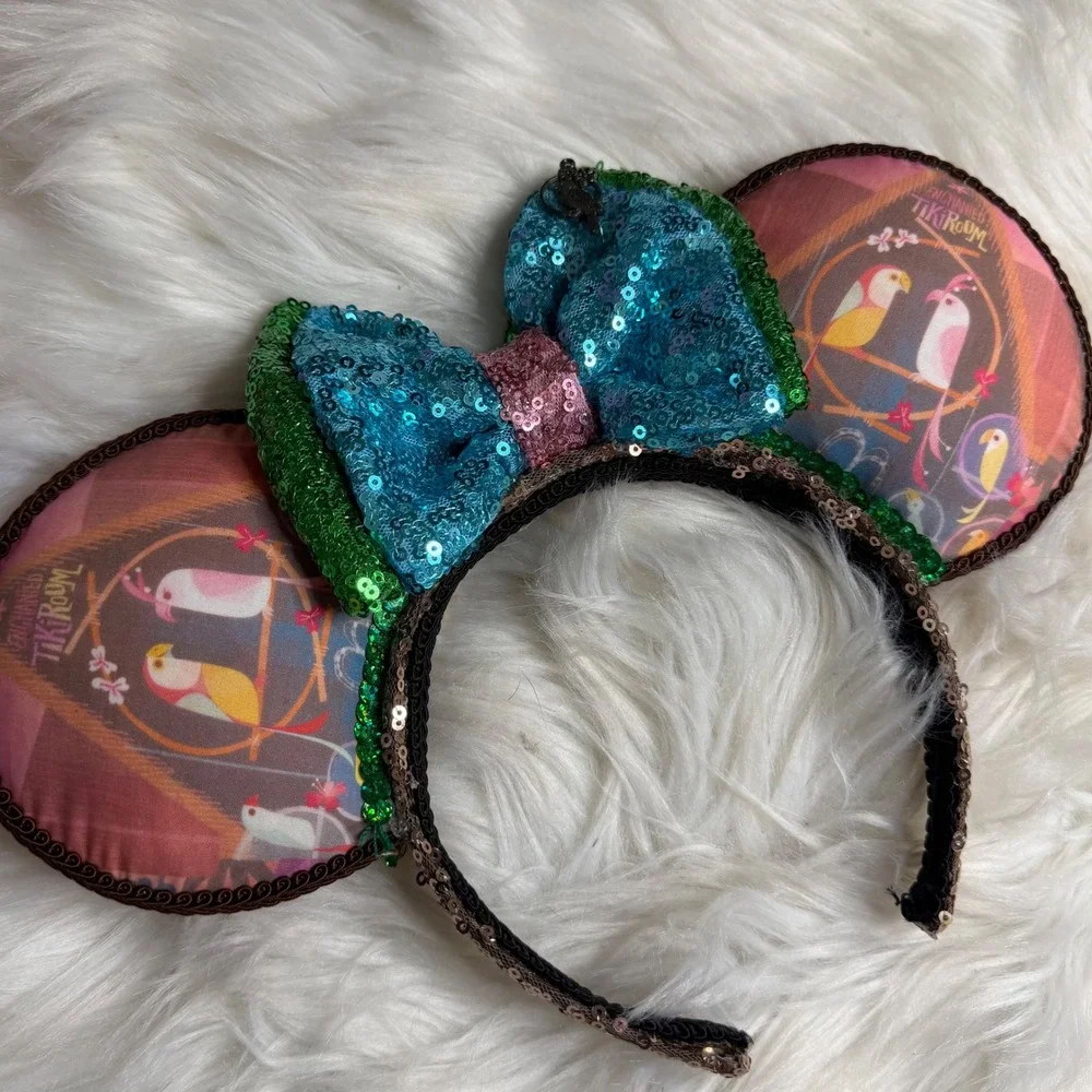 Disney Custom - Enchanted Tiki Room Mickey Minnie Ear Headband Sequin Bow